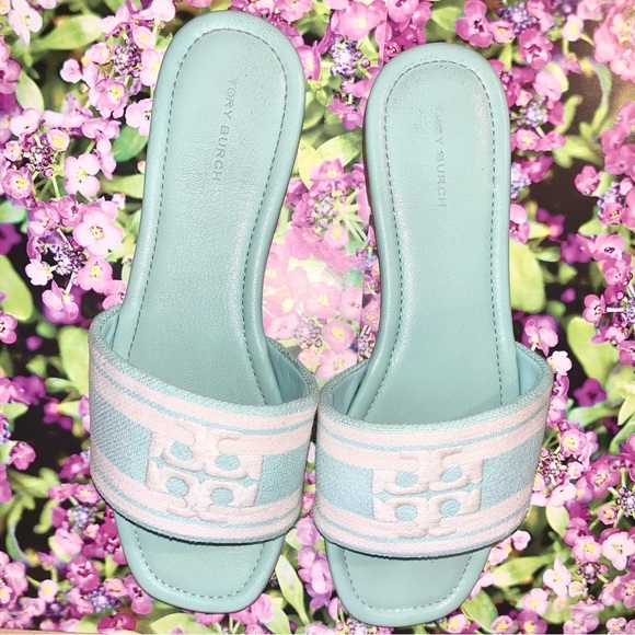 Tory Burch Designer Women's Logo Jacquard leather Slide Sandals 8.5 - Picture 4 of 9